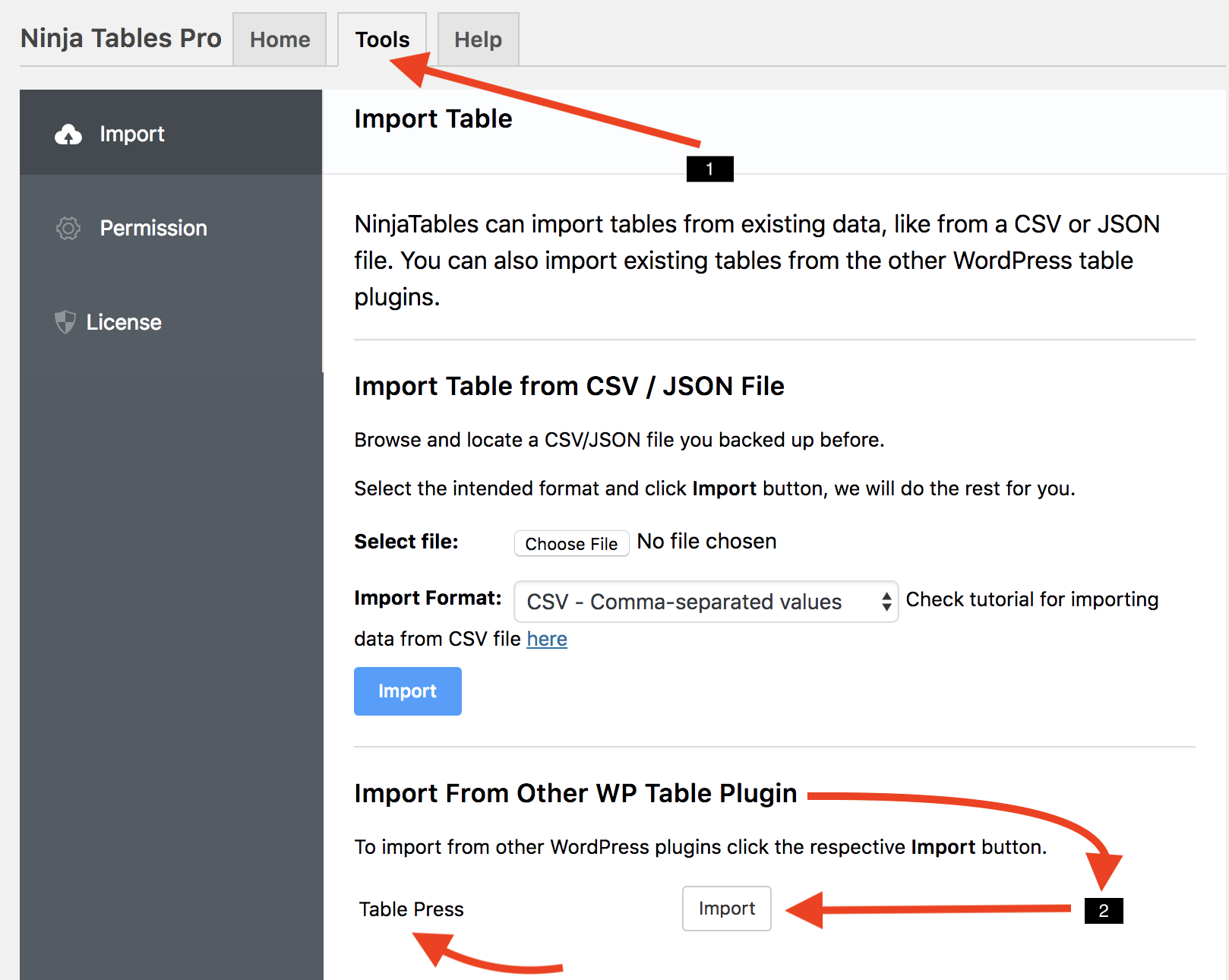 importing data from table press ninja tables wpmanageninja