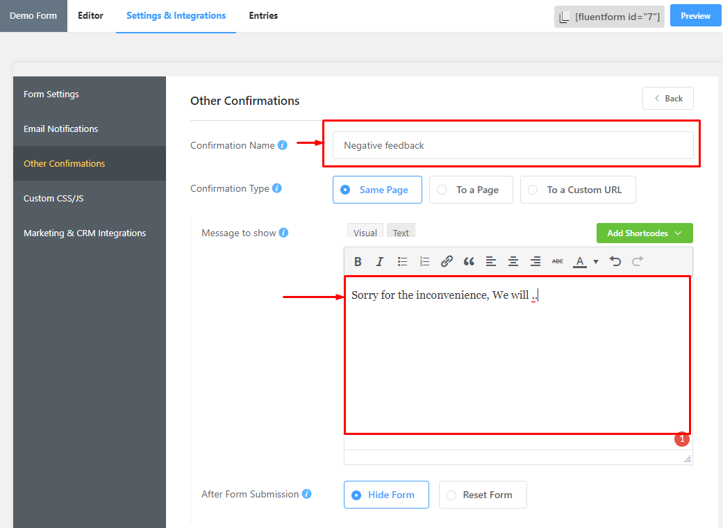 Conditional Confirmation Message in WP Fluent Form WordPress Plugin
