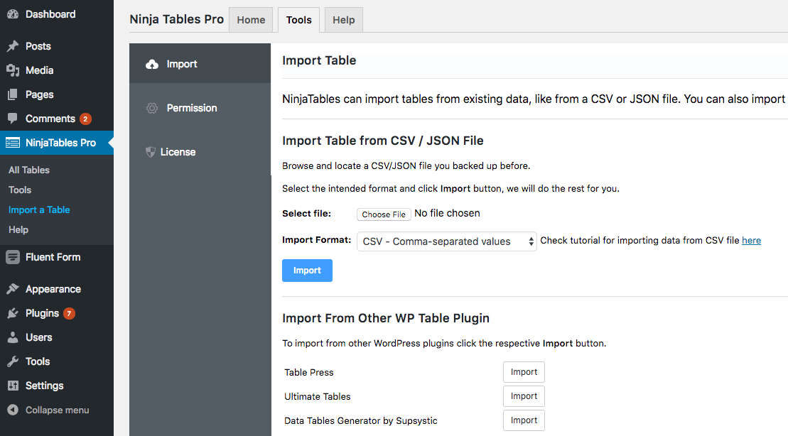 visual composer free tables