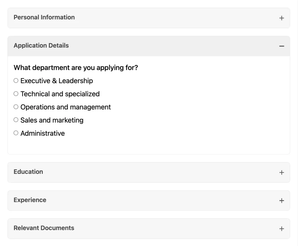 Fluent Forms accordion layout