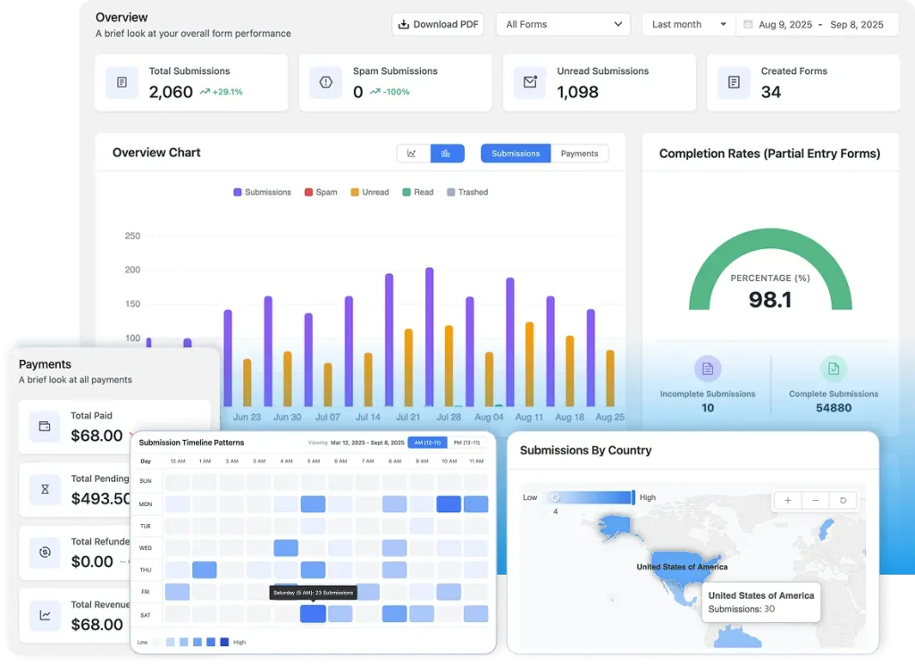 Fluent Forms reporting dashboard