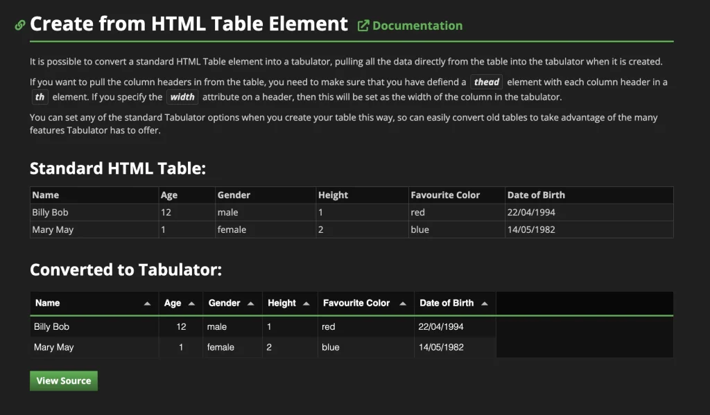 Tabulator Demo