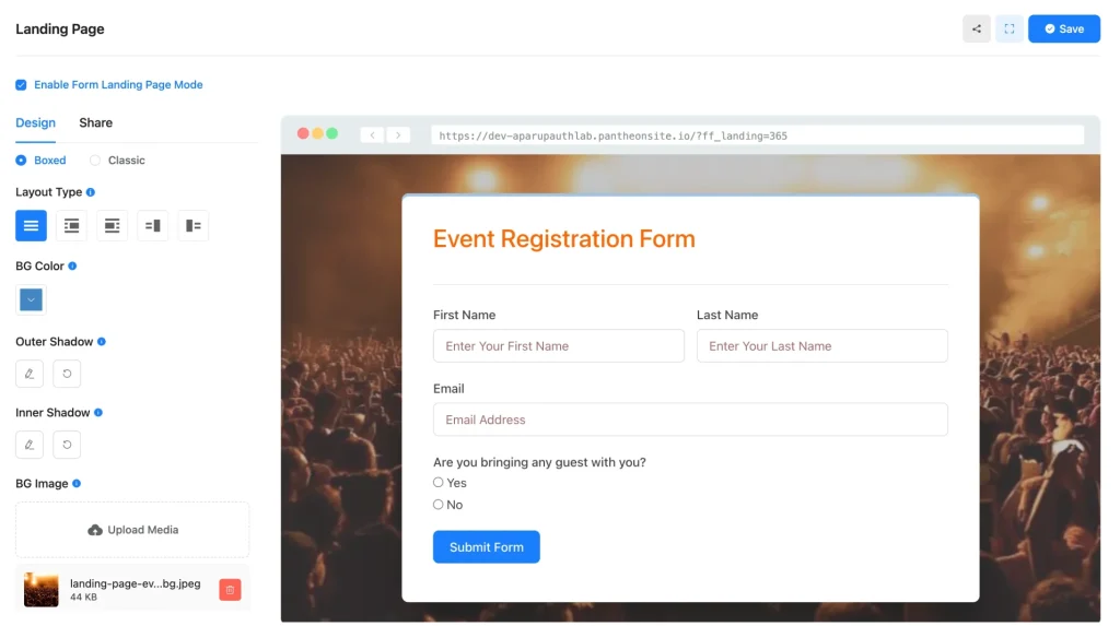 Enable Landing page module of your form