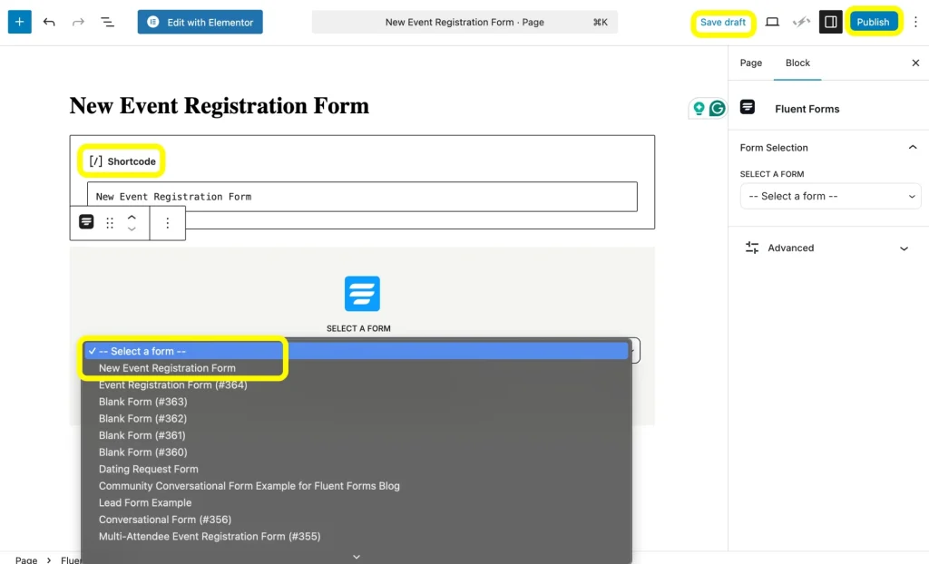 Image showing how you can publish the form to a page or create a unique landing page
