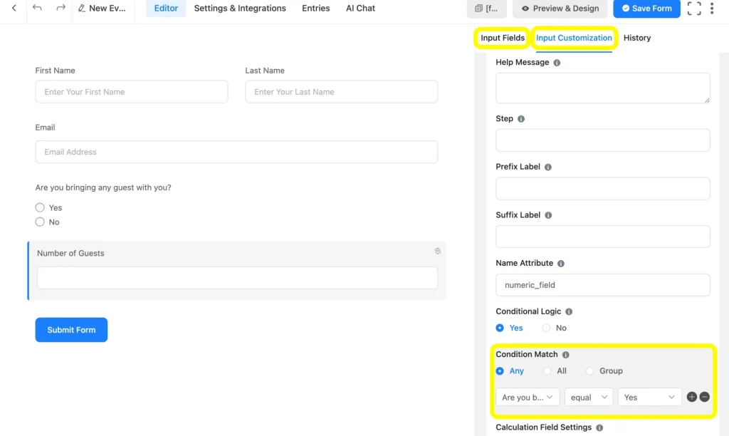 Image showing how easily you can customize the fields by clicking on the respective fields