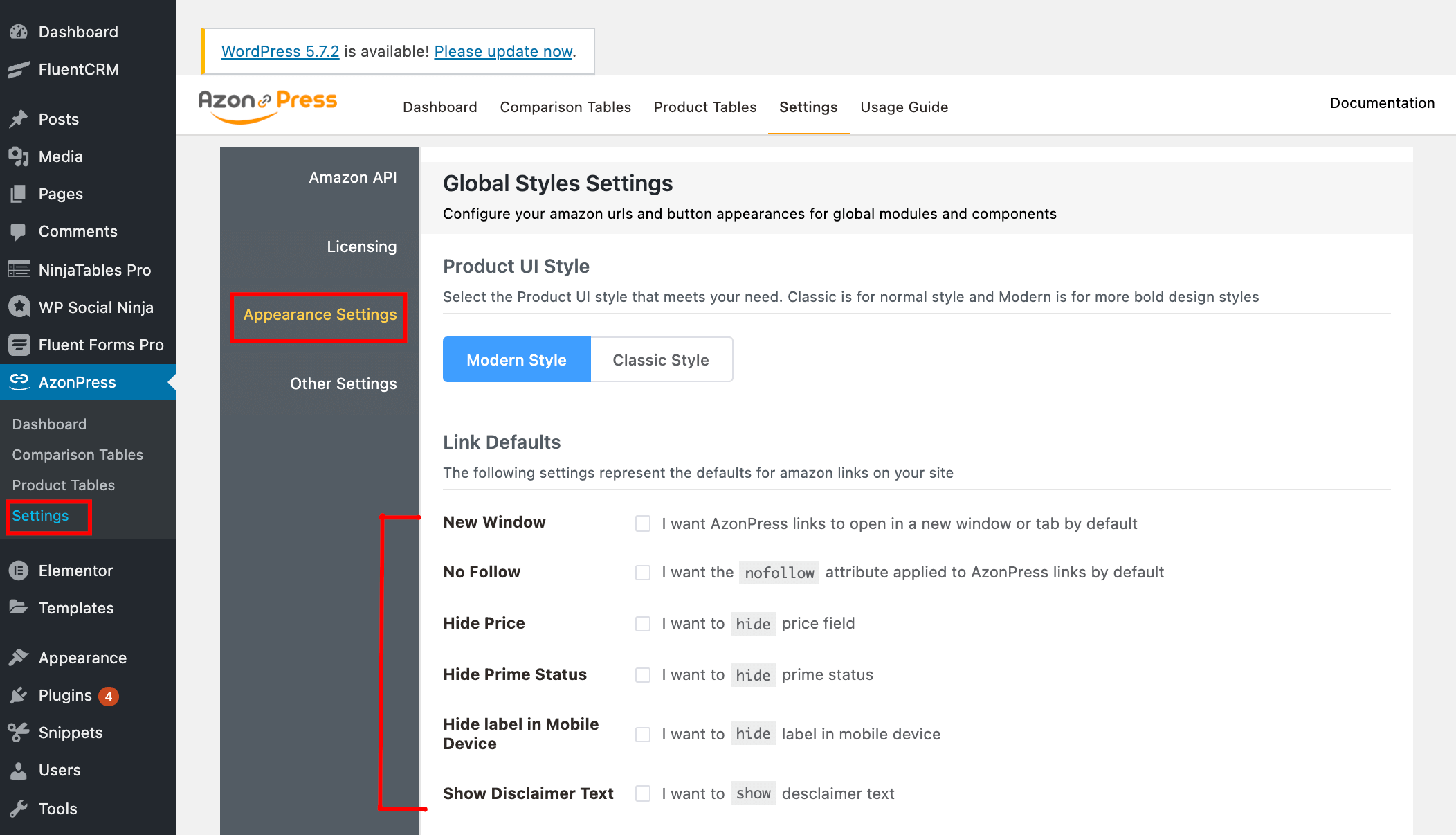 Appearance Settings - Azonpress