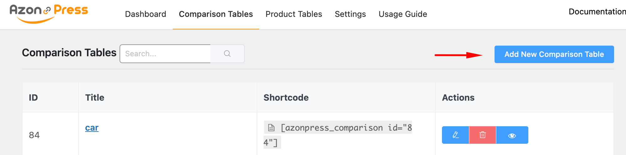 Azonpress - Add New Comp Table - sidebar