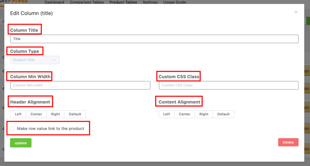 Column Settings - Azonpress