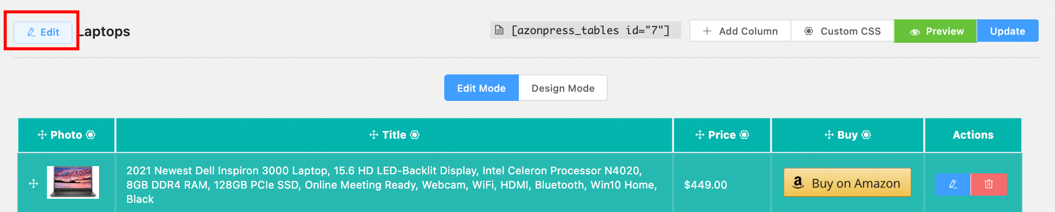 Edit Table Title - Azonpress