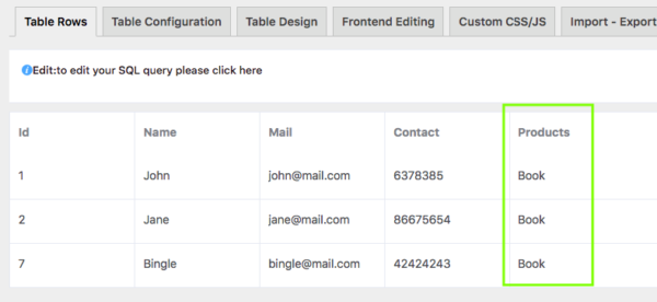 Construct Table from Custom SQL - WP Manage Ninja