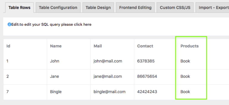 Construct Table from Custom SQL - WP Manage Ninja