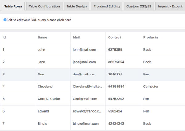 Construct Table from Custom SQL - WP Manage Ninja