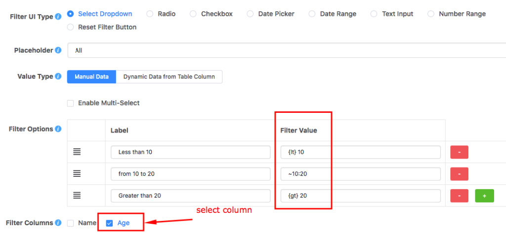 How do you get a multi select to filter a table when the