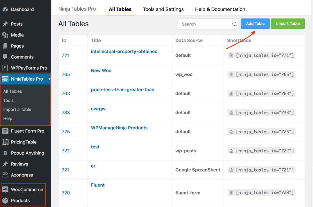 WooCommerce product table wpmanageninja