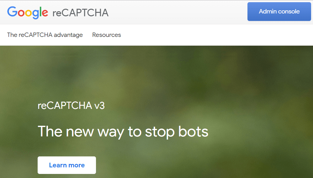 Click admin console button on Google reCAPTCHA page Fluent Forms