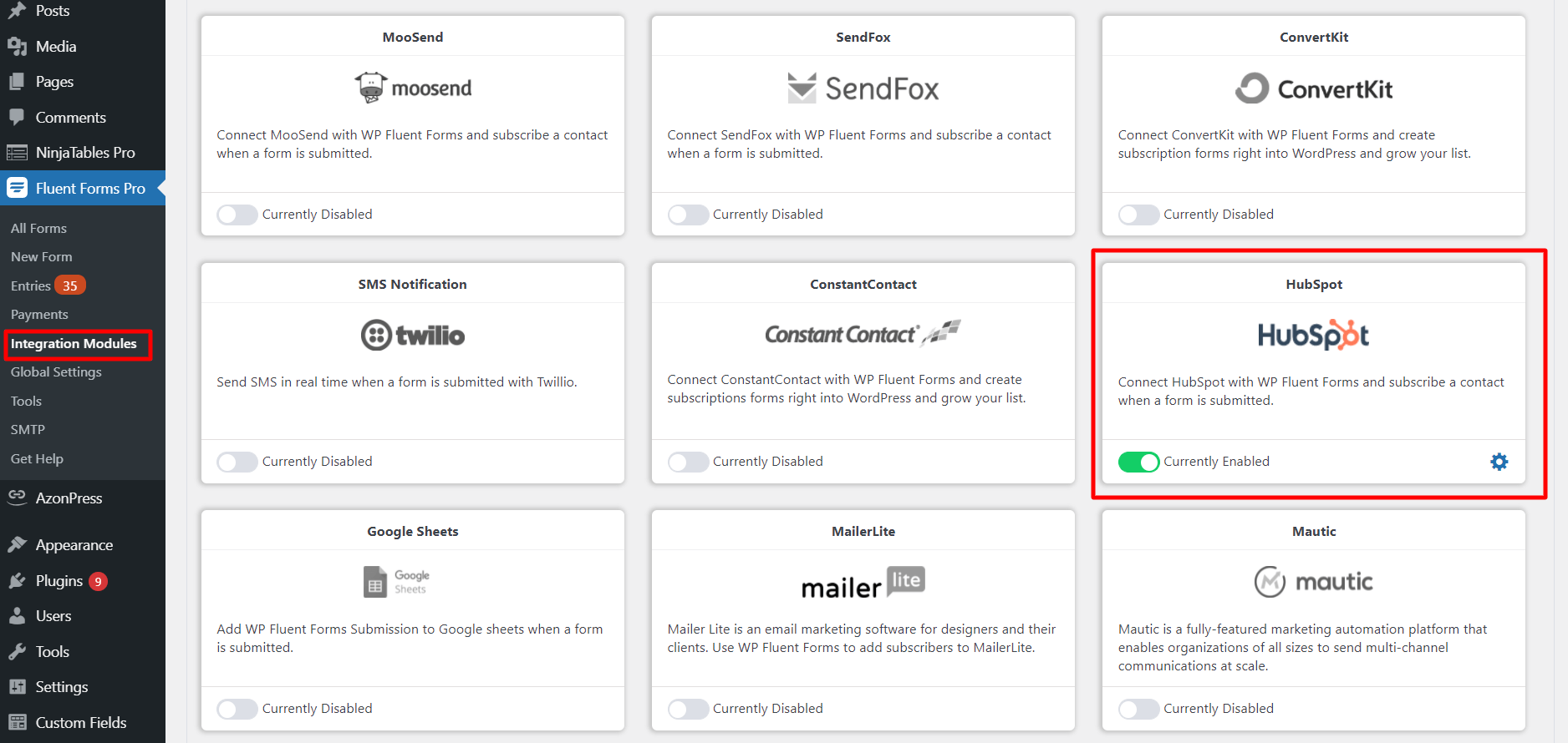 Hubspot Module Fluent Forms