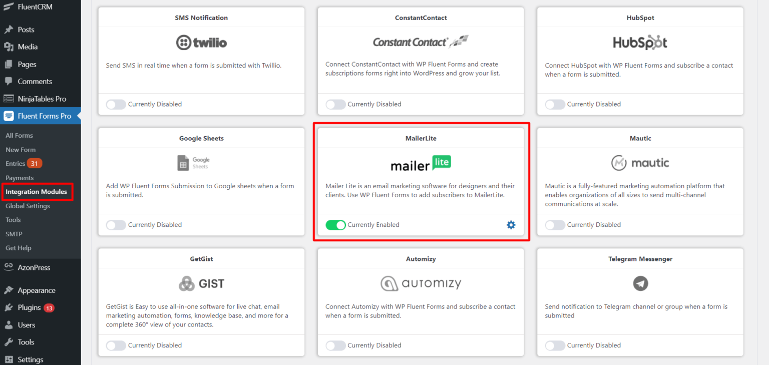 MailerLite Integration with Fluent Forms WP Manage Ninja