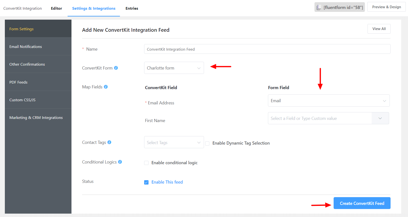 ConvertKit Field Mapping Fluent Forms