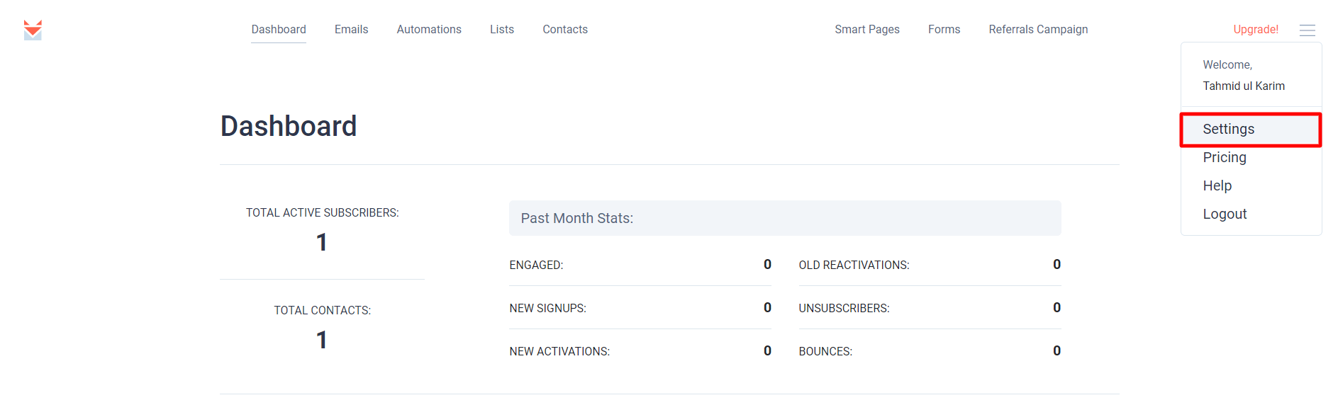 Sendfox API settings menu Fluent Forms