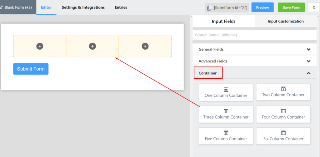 add inline-fields fluent forms