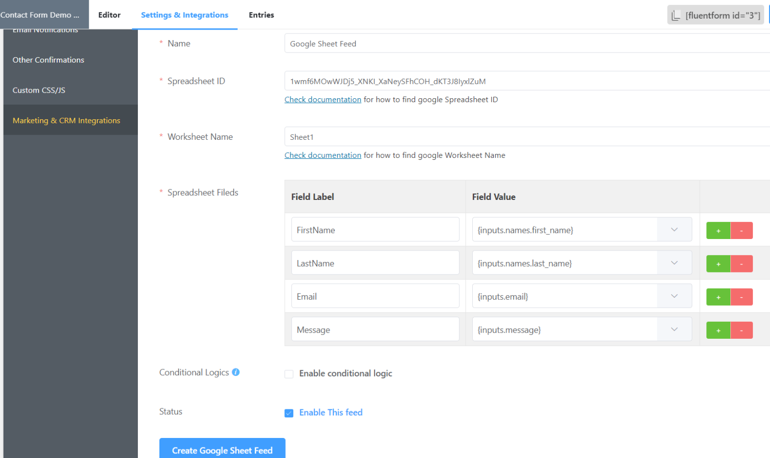 Google Sheets Integration with WP Fluent Forms - WP Manage Ninja