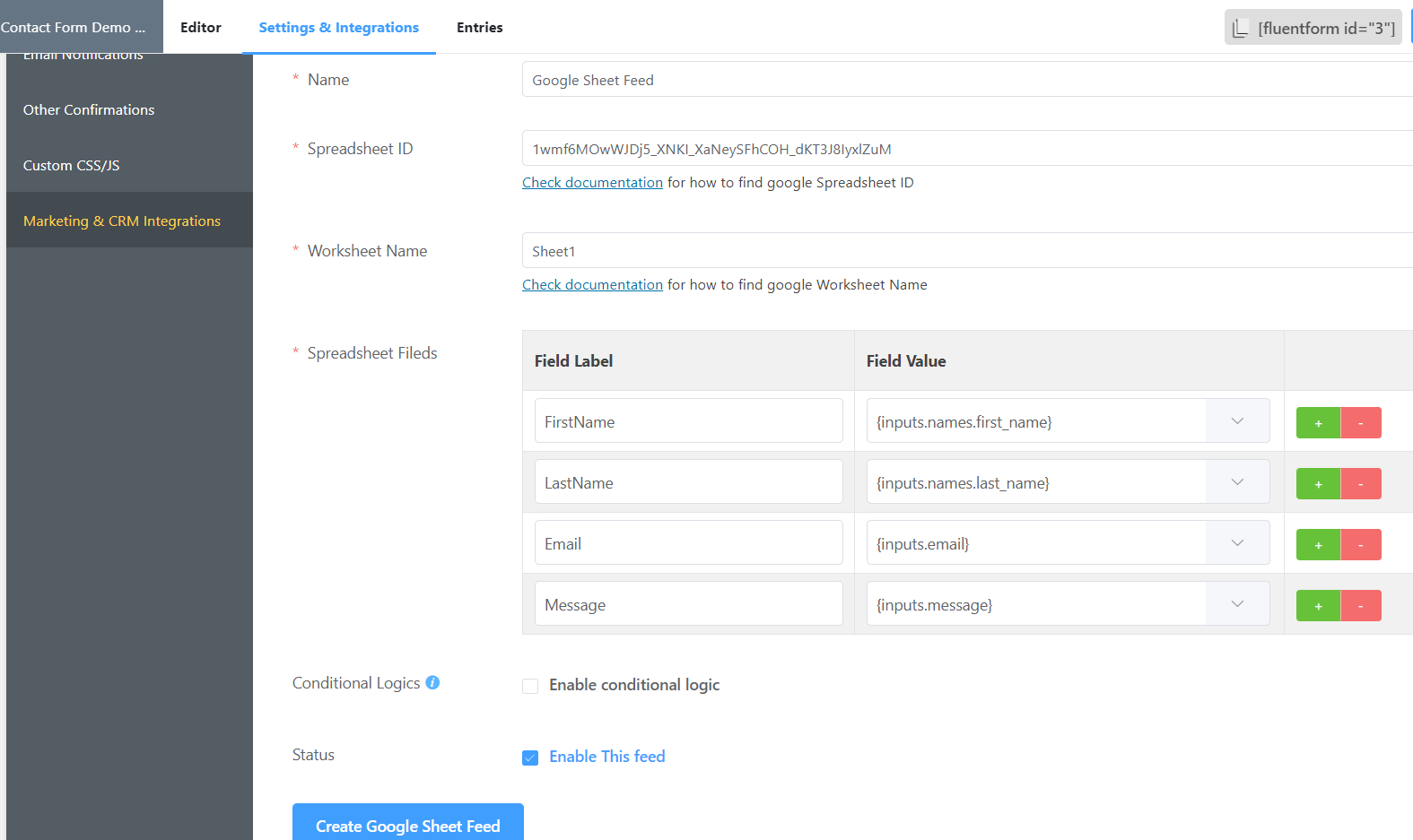 google sheets integration with WPForms