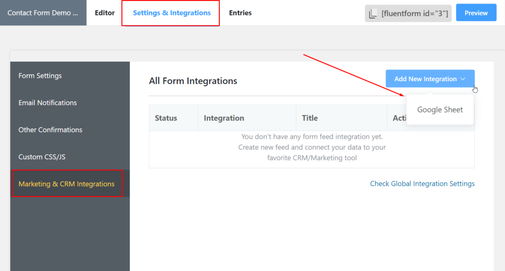 google sheets WordPress integration Fluent Forms