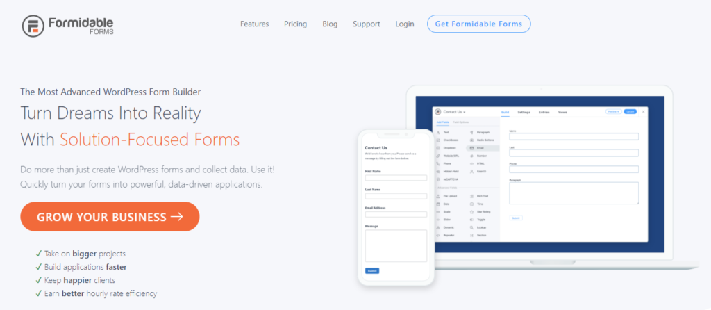 Formidable Forms is an efficient form builder plugin