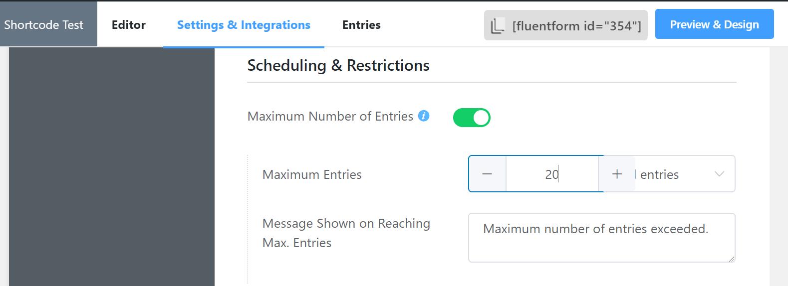 Maximum Number of Entries WP Fluent Forms