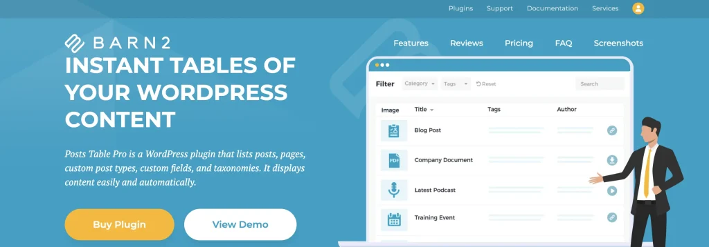 Posts Table Pro does something none of the other plugins on this list do: it auto-generates tables from existing WordPress content.