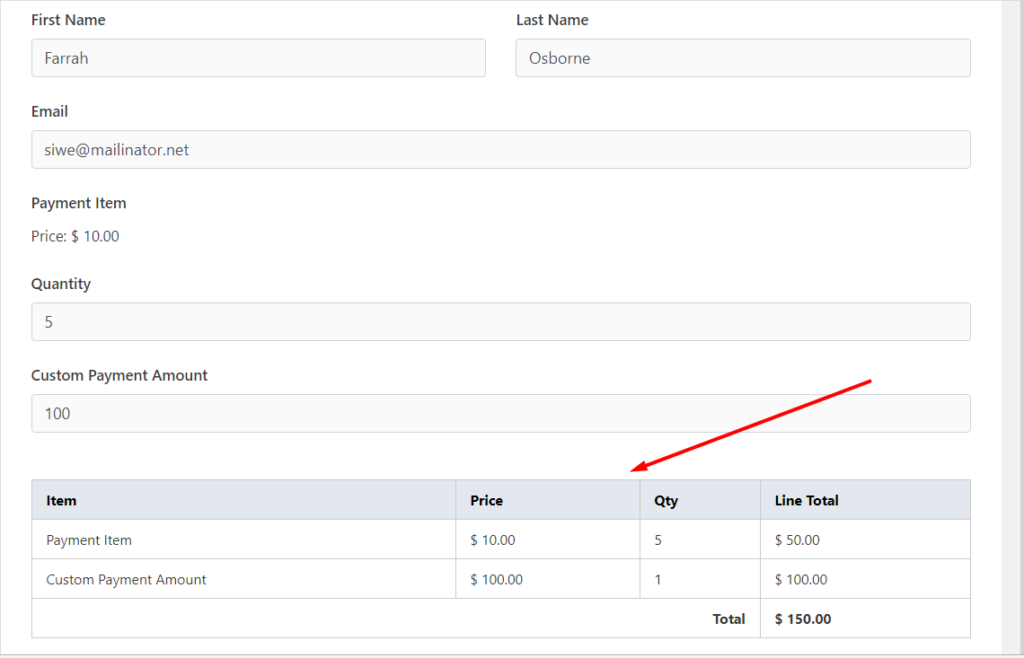 Show payment summary wp fluent forms