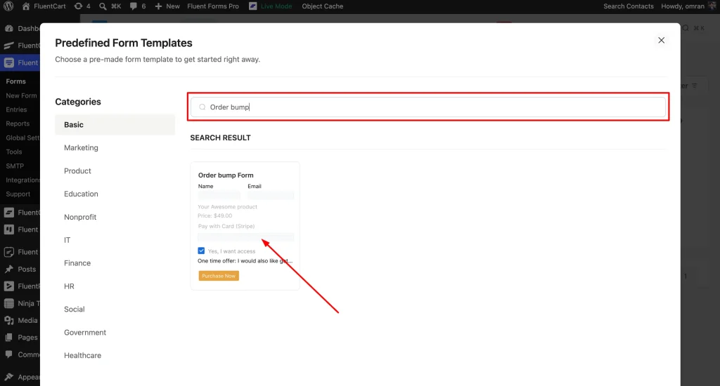 FluentForms Order Bump Form Template