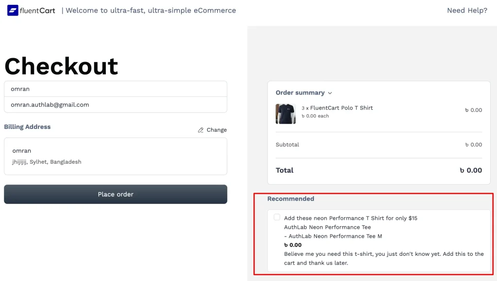 Order bump on the checkout page