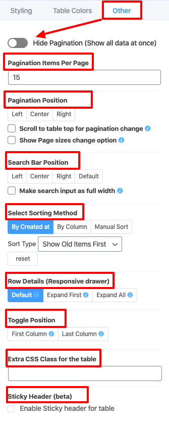 Other Styling Options WP Manage Ninja