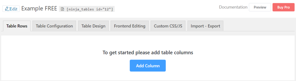 setting up a WordPress table with Ninja Tables