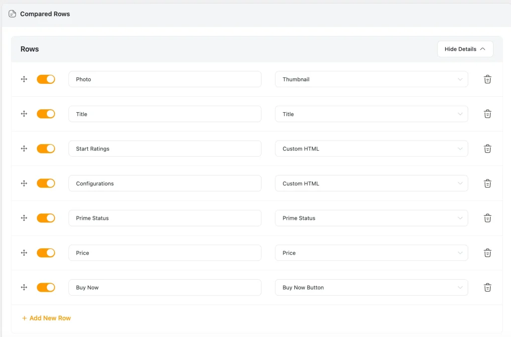 Showing How you can set custom values for comparison tables in AzonPress