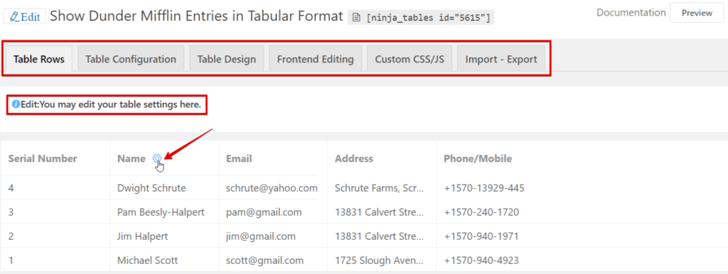 input form entries in WordPress tables