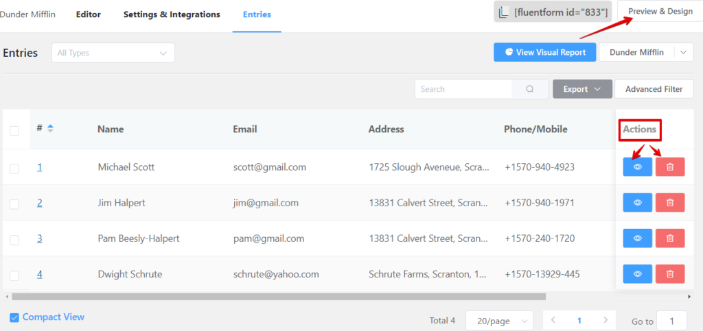 how to show form entries in WordPress tables