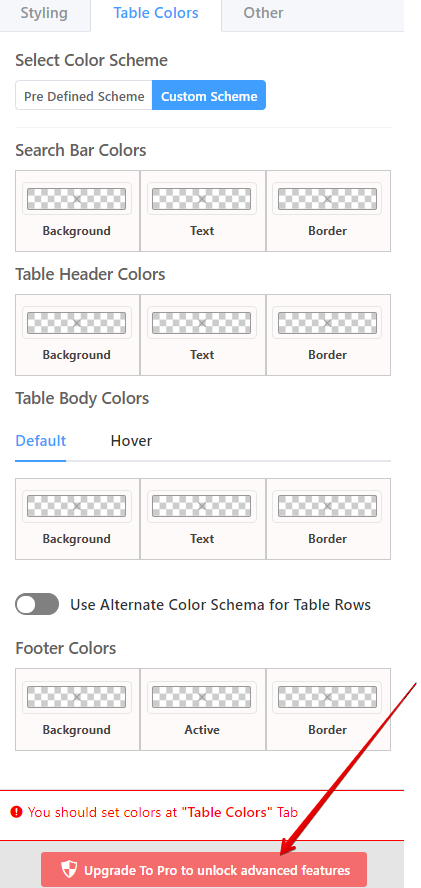how to design and color customize a table plugin
