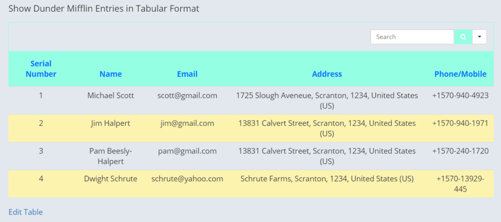 how to input form entries in WordPress tables