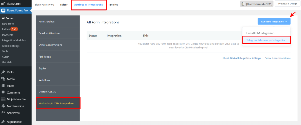 Telegram new integration Fluent Forms