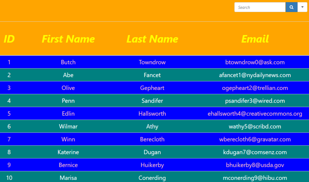 A styled table with Custom CSS