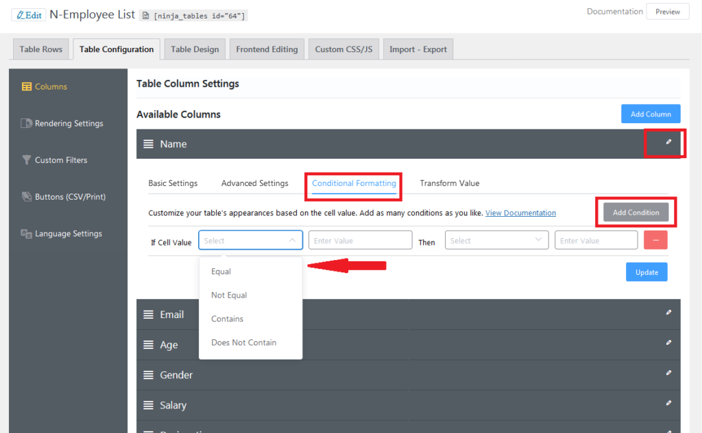 how to customize cell highlight based on cell values in ninja tables