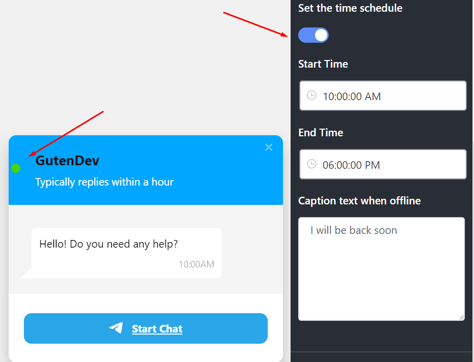 Set The Time Schedule for live chat