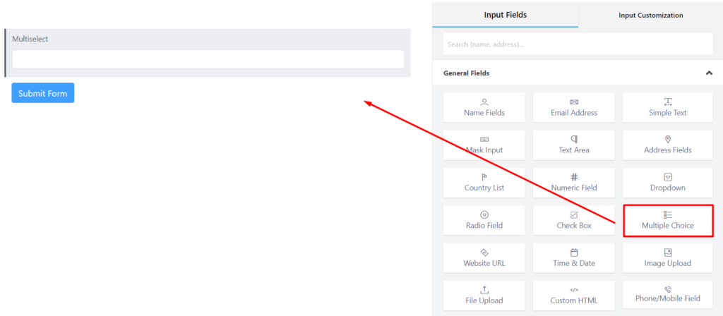 Multiple Choice Field in Fluent Forms