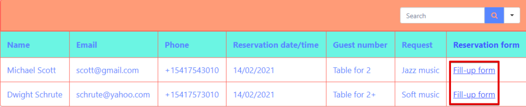 fill up forms in data table