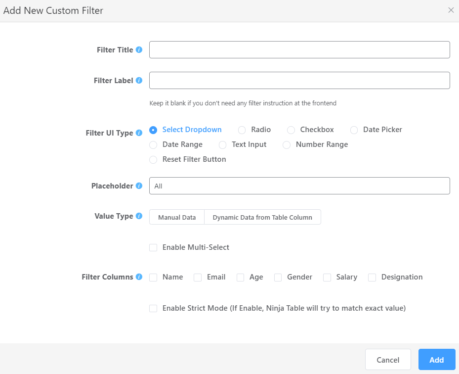 how to use custom filter in product tables