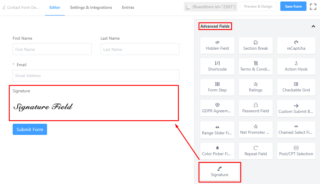 create pdf form with signature field