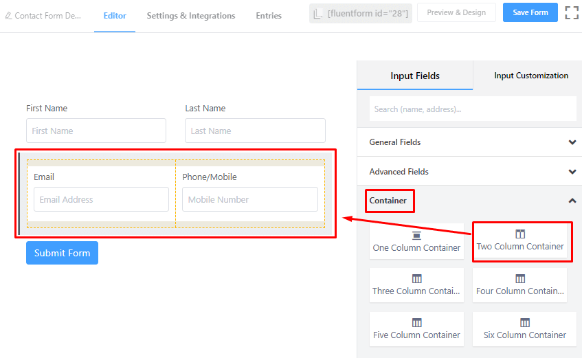 Two Column container of Fluent Forms.png