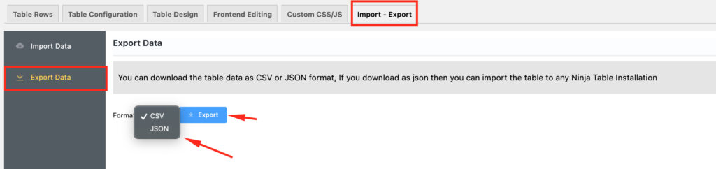 export csv/json file
